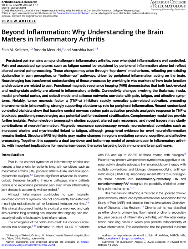 Beyond Inﬂammation: Why Understanding the BrainMatters in Inﬂammatory Arthritis
