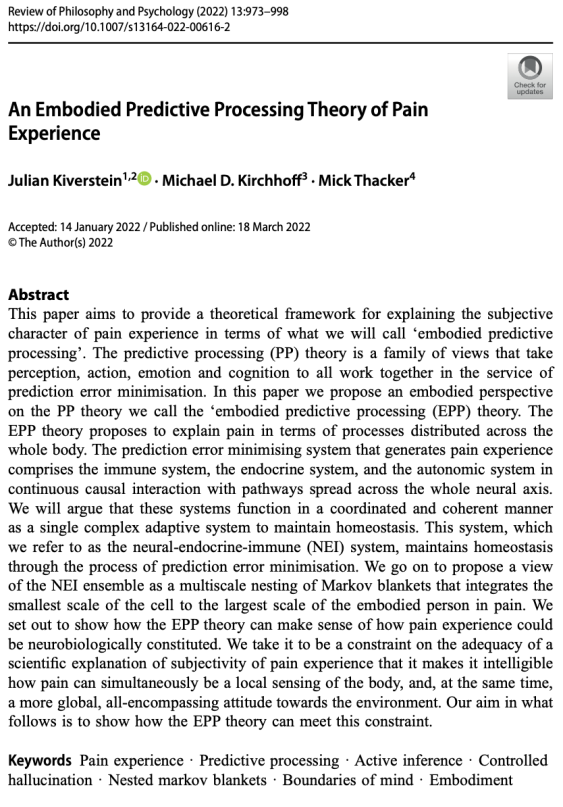 An Embodied Predictive Processing Theory of Pain Experience