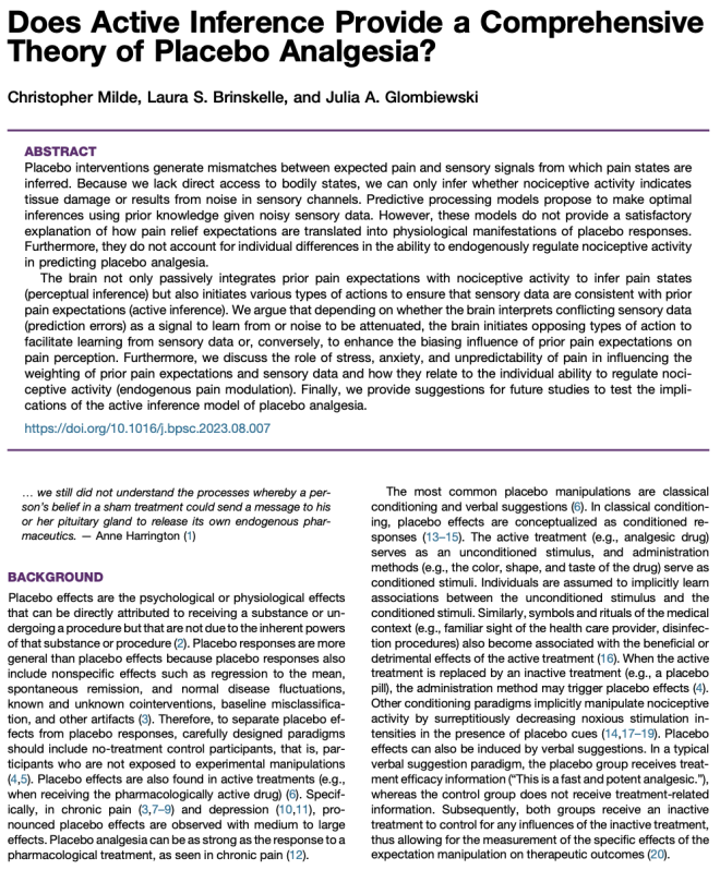 Does Active Inference Provide a Comprehensive Theory of Placebo Analgesia?