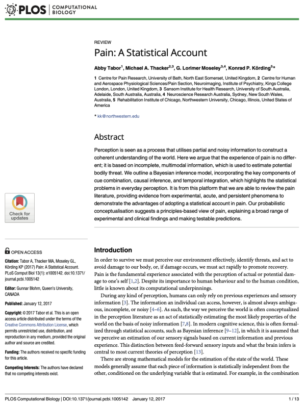 REVIEW Pain: A Statistical Account