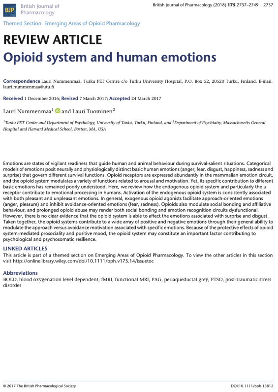 Review: Opioid system and human emotions