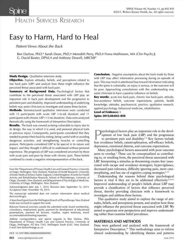 Easy to Harm, Hard to Heal. Patient Views About the Back