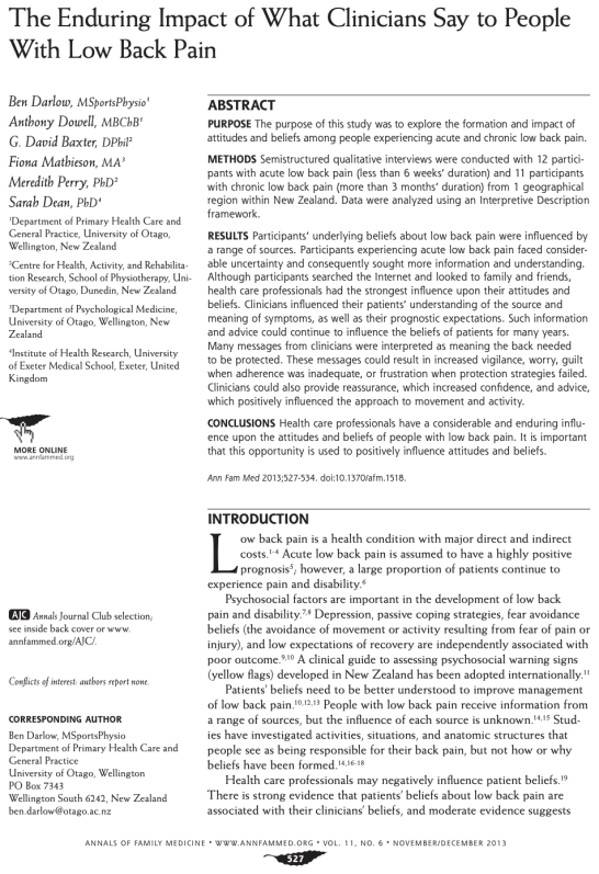 The Enduring Impact of What Clinicians Say to People With Low Back Pain