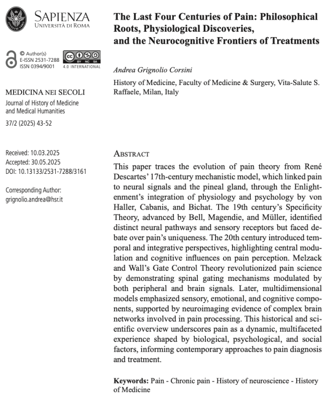 The Last Four Centuries of Pain: Philosophical Roots, Physiological Discoveries, and the Neurocognitive Frontiers of Treatments