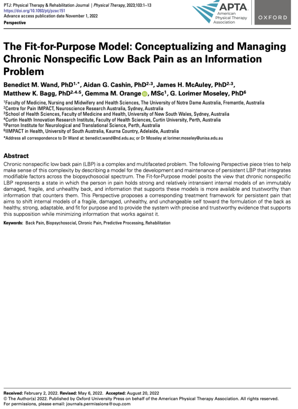 The Fit-for-Purpose Model: Conceptualizing and Managing Chronic Nonspecific Low Back Pain as an Information Problem
