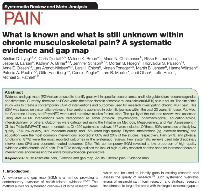 What is known and what is still unknown within chronic musculoskeletal pain? A systematic evidence and gap map