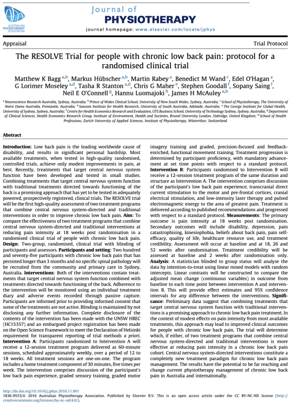 The RESOLVE Trial for people with chronic low back pain: protocol for a randomised clinical trial