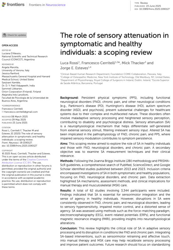 The role of sensory attenuation in symptomatic and healthy individuals: a scoping review